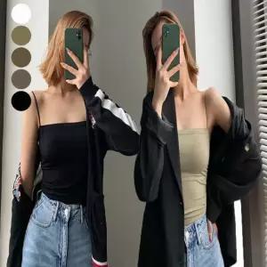 캡내장 브라 스퀘어 민소매 이너 크롭 끈나시 일체형 블랙