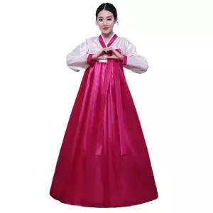 여성 여자 여름 의상 성인 자수 전통 한복 화이트핑크 사극 드레스 상하