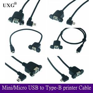 USB 2.0 B 암 소켓 스캐너 프린터 패널, 미니 마이크로 5 핀 90 도 수 케이블 장착, 최고 품질, 30cm, 50cm