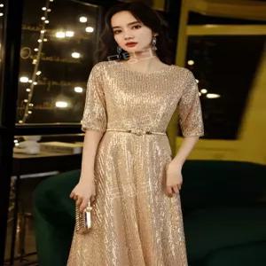 골드 반짝이드레스 글리터 파티 칵테일드레스 피로연 연주회 우아한 시상식 연말