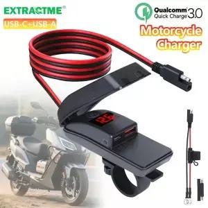 Extractme 오토바이 충전기 타입C 고속 전원 어댑터 듀얼 USB QC3.0 소켓 스위치 방수 디지털 볼트미터
