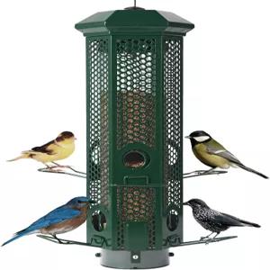 야외용 다람쥐 방지 금속 새 모이통 무게 감지 차단 6구 포트 3LB 대용량 조류 급여기 탈착식 베이스 세척