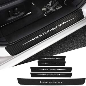 DACIA Stepway 로고 2023 트렁크 범퍼 가드 용 자동차 문 씰 탄소 섬유 보호 플레이트 스티커 안티 스크래