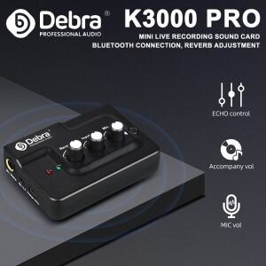 K3000 PRO 지향성 사운드 카드 에코 오디오 믹서 마이크  악기용 Bluetooth DSP 리버브 효과가 있는 외부