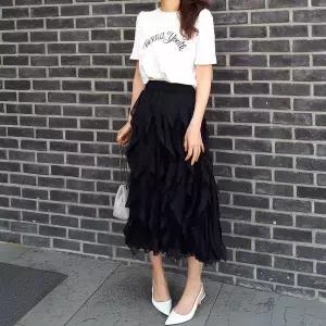 [엠지]여름 롱 레이스 스커트 샤 망사 검정 블랙 66 77 88 고무 40대 50대 중년 정장 .._P342126092