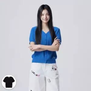 [AK분당점] [베네통] 브이넥 자수 리브 반팔 니트 가디건 BAKC92631