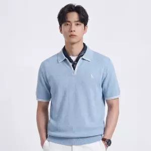 [AK분당점] [헤지스남성] 남성 로고자수 반집업 반팔니트 HZSW6F251B1