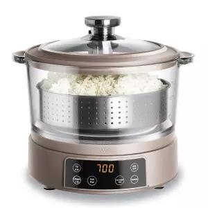 COOK WITH COLOR 유리 미니 저탄수화물 쌀 조리기 생쌀 2컵 보관 가능/오토 트 필터 포함 조리 바구니 전골