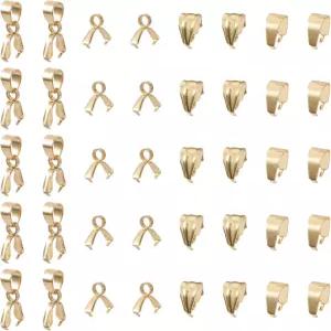 스프리트웰리 80개입 스테인리스 스틸 스냅 온 베일 18K 골드 도금 핀치 펜던트 클립 연결 고리 참 DIY