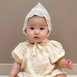 레이스 망사 보넷 CC 아기 유아 베이비 자수 촬영