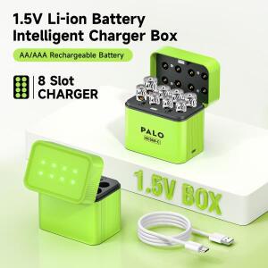 [누리음향]PALO 1.5V AA 리튬이온 충전지 3500mWh 리튬 2A 배터리 지능형 충전기 박스 포함
