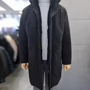 남자 겨울 블랙 후드 위즐FUR 구스다운 롱 점퍼 WSAFZ4UA54A