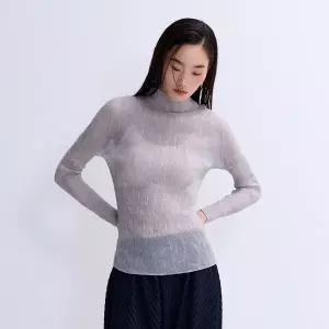 [롯데백화점]플리츠미 시스루 하프넥  플리츠 티셔츠_EPTSS026008