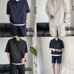 남자 반소매 반바지 투피스 트레이닝 세트 여름 아노락 상하세트 운동복 캐주얼