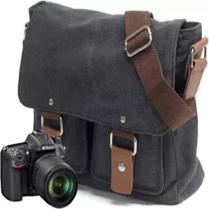 피스카오스 남성용 캔버스 카메라 가방 가죽 DSLR SLR 케이스 빈티지 메신저백 숄더백 슬링백 다크 그레이