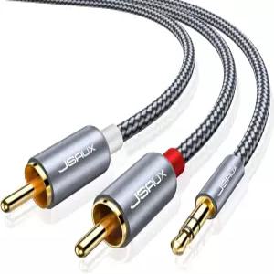 JSAUX RCA to 3.5mm 케이블 6.6ft Male Aux 오디오 어댑터 HiFi 사운드 Auxiliary 1/8 코드 헤드폰 잭 Y