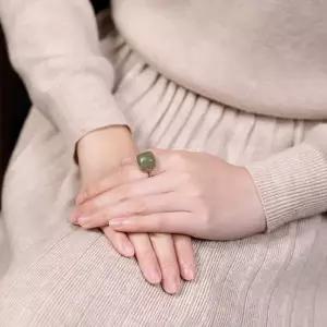 자연주의 옥 시리즈 S925 대나무잎 청옥 복고풍 반지