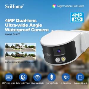 스리홈 4MP 듀얼 렌즈 초광각 180도 °   2.4G/5G WIFI 불릿 카메라 보안 보호 AI 인체 감지 보안 감시