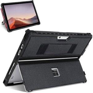 12.3인치 Microsoft Surface Pro 7+ /7 /6 /5 /4 /LTE 보호 견고한 커버 케이스, 스타일러스 펜 홀더 및 핸드 스트랩, 타입 키보드와 호환, 블랙