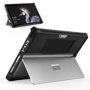 MoKo Microsoft Surface Pro 7 / 6 5 2017 4 LTE 케이스, 올인원 보호 견고한 커버 펜 홀더 및 핸드 스트랩, 타입 키보드와 호환 - 블랙