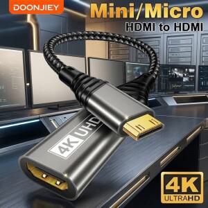 DOONJIEY 4K 미니 소형/마이크로 HDMI-HDMI 암 어댑터  TV/노트북용 양방향 편조 1080P 연장 케이블 0.2M