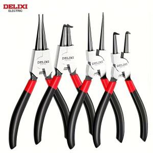 DELIXI ELECTRIC 5인치 서클립 플라이어 세트  내부 및 외부 스냅 링 기계 수리용 스프링이 있는 고탄소강