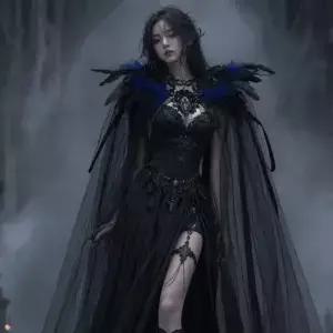 검은색 할로윈 깃털 망토 퍼 칼라 메쉬 프린지 속이 비치는 레이스 우아한 축제 의상