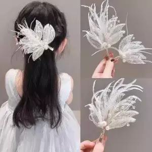 요정 깃털 헤어 클립 공주 양면 바레트 Hanfu 머리 장식 성능 모자를 쓰고