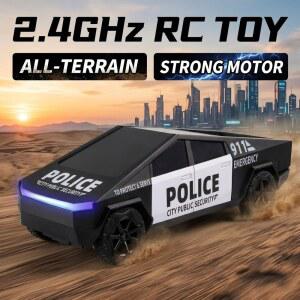 RC카 2 4G 무선 조종 사이버 픽업트럭, LED 경찰차, 충전식 조명이 레이싱 RC 오프로드 차량용