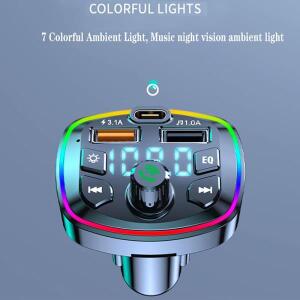 블루투스 5.0 차량용 FM 송신기 PD C타입 듀얼 USB MP3용  충전기 무선 라이트 18W 핸즈프리 QC3.0