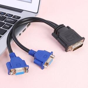 25cm DVI-I 24+5 핀 남성-2 듀얼 VGA 여성 모니터 어댑터 분배기 케이블 신호 전송 방향 반전 불가
