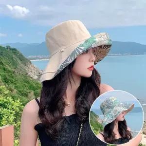모자 여성 바캉스모자 양면 플랜트무늬 버킷햇