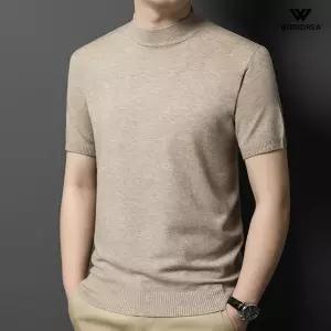 남성 모크넥 반팔 니트 울 반목 티셔츠 여름 하프넥 반폴라 슬림 댄디룩 WI017N 