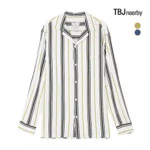 [티비제이]남성 레이온 루즈핏 쿠반카라 스트라이프 셔츠(T191SH130P)