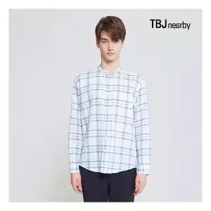 [TBJ]남성 코튼린넨 루즈핏 밴드카라 체크 셔츠(T202SH110P)