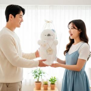 커스텀 각인 목걸이가 포함된 벨라솜 통통이 하프물범 바디필로우 애착 물개 70cm