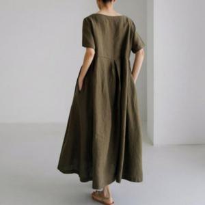 여성 여름 원피스 오버핏 린넨 반팔 라운드넥 롱 드레스