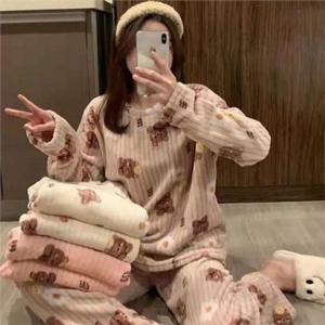 여성 수면 잠옷 여성 극세사 잠옷 부드러운 따뜻한 파자마 라운드 투피스 바지 겨울