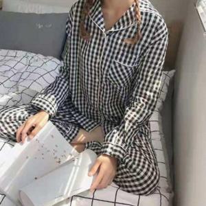 여성 체크 카라 잠옷 상하의 구성 1P 이지 홈웨어