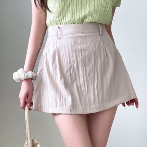 여성 핀턱 주름 A라인 미니 스커트 연베이지 여름