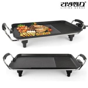 리빙센스2440G/1350W 논스틱코팅 미니 바베큐 그릴 사각 전기그릴 삼겹살 구이팬 가정용