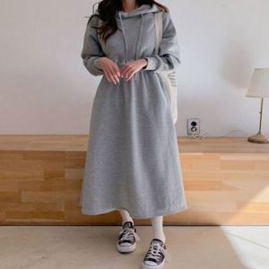 면 허리밴딩 여자 가을 A라인 롱 겨울 후드원피스
