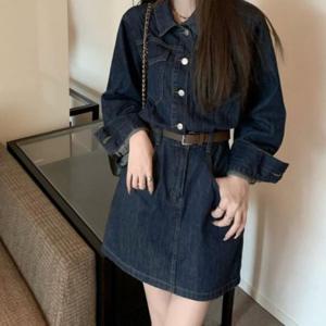 깔끔한 A라인 미니 캐주얼 청 데님 원피스