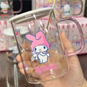 유리 손잡이 컵 뚜껑 유리 컵 내열 귀여운 홈카페 스푼 어린이 답례품 신혼부부 머그컵 돌잔치 물컵 투명