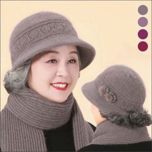 니트모자 토끼털 방한 따뜻한 겨울 머플러세트 중년여자
