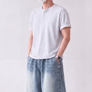 와플 헨리넥 세미크롭 반팔 티셔츠 5color
