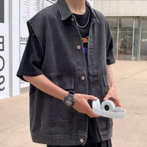 남자 데님 조끼 오버핏 청 베스트 여름 가을 레이어드 블랙 연청 자켓 남성