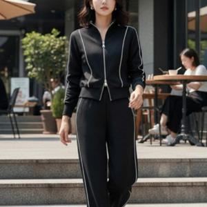 여성 트랙 크롭 집업 츄리닝 와이드 팬츠 트레이닝 세트