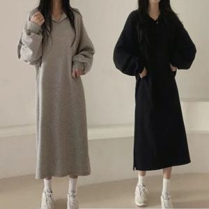 편한 여자 카라 루즈핏 겨울 롱원피스 데일리