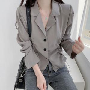 자켓 셔링 더블 스타일 여자 셔츠 카라 블라우스